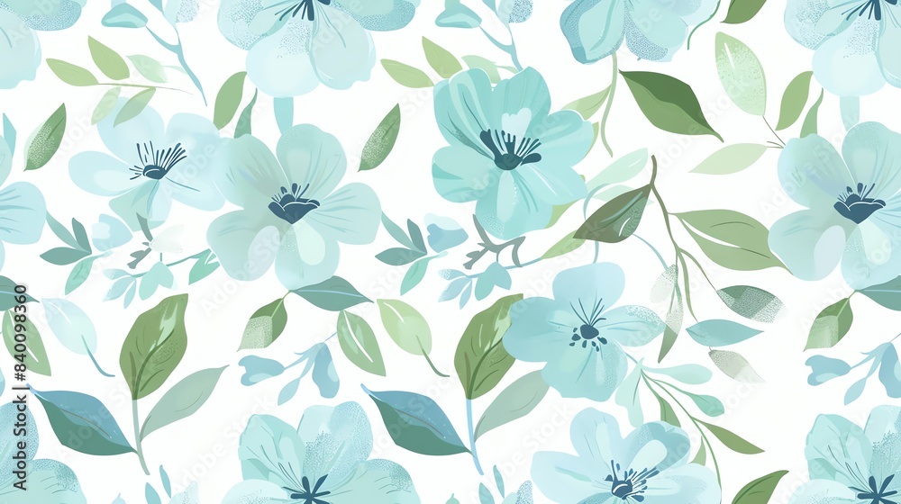 Fototapeta premium seamless pattern Soft pastel green and blue floral design, hand-drawn 