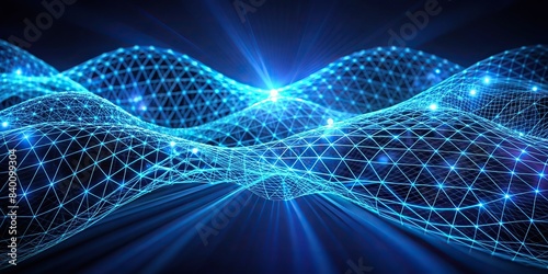 Abstract background of glowing blue mesh or interwoven lines on a dark background, abstract, background, glowing, blue, mesh, interwoven, lines, dark, texture, digital, technology photo