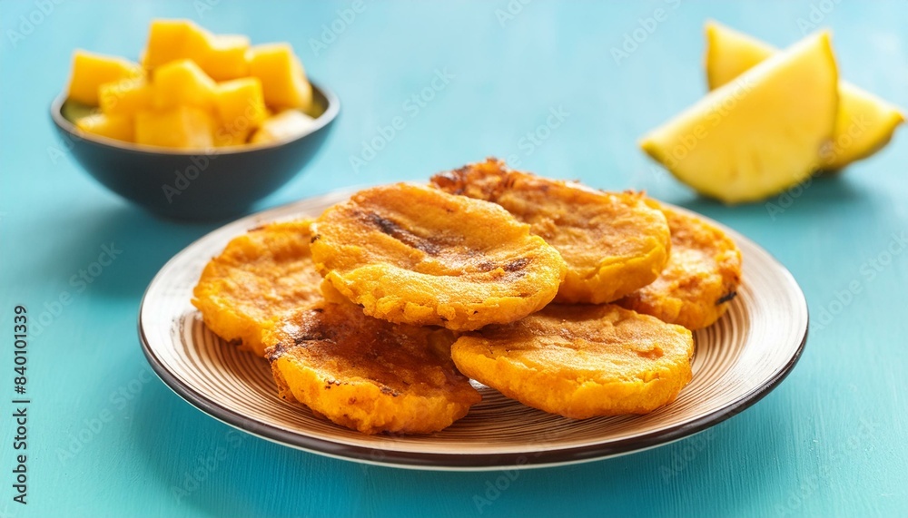Tostones, traditional Carribean dish, twice fried plantains Tostones, traditional Carribean dish, twice fried plantains