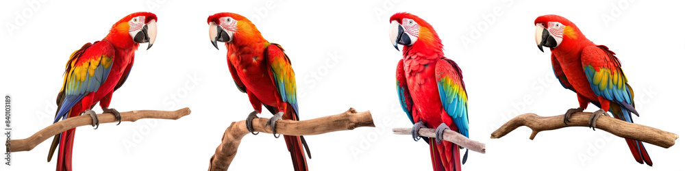 Macaw parrots on branch set Macaw parrots on branch set