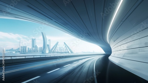 Time-lapse photography of modern futuristic cityscape and highway, lights, road, city