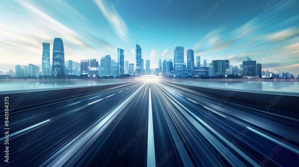 Fototapeta premium Time-lapse photography of modern futuristic cityscape and highway, lights, road, city