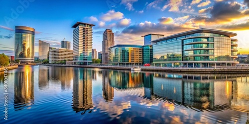 Modern and vibrant Media City Manchester with iconic architecture and waterfront views, Manchester, media city photo