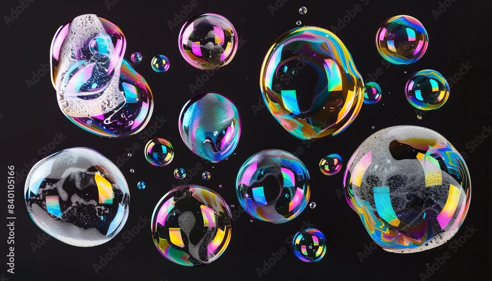 Colorful Explosion: The Stunning Soap Bubble Collage on Black Background