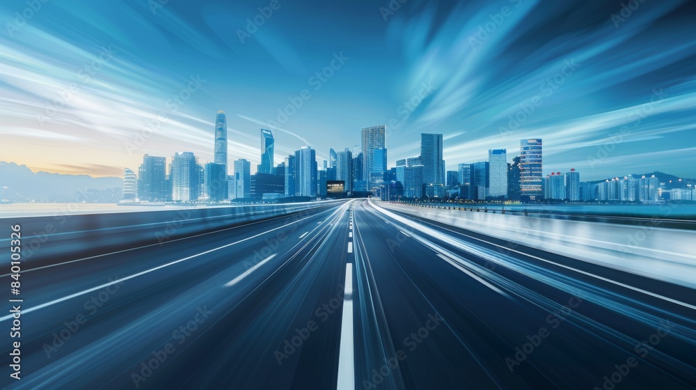 Time-lapse photography of modern futuristic cityscape and highway, lights, road, city