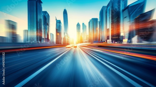 Time-lapse photography of modern futuristic cityscape and highway, lights, road, city