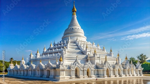 Beautiful white pagoda Mya Thein Tan Pagoda in Mingun, Mandalay, Myanmar , Myanmar, pagoda, white, architectural, Mingun, Mandalay, architecture, landmark, religious, Buddhism, serene photo