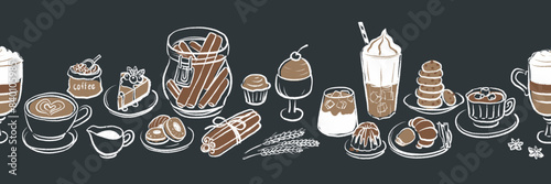 Hand drawn cafe seamless pattern vintage style
