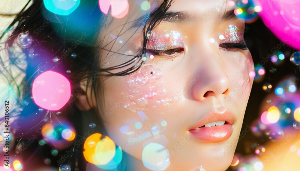 Bubbly Beauty: The Joyful Style of a Young Asian Woman with Fake Eyelashes and Makeup Bubbly Beauty: The Joyful Style of a Young Asian Woman with Fake Eyelashes and Makeup