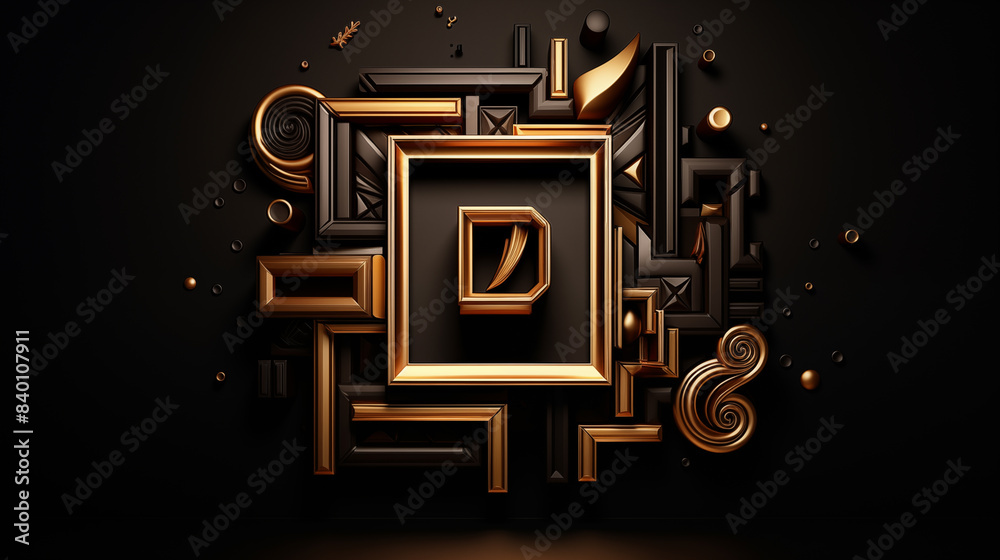 A gold and black framed design with a letter D in the middle A gold and black framed design with a letter D in the middle