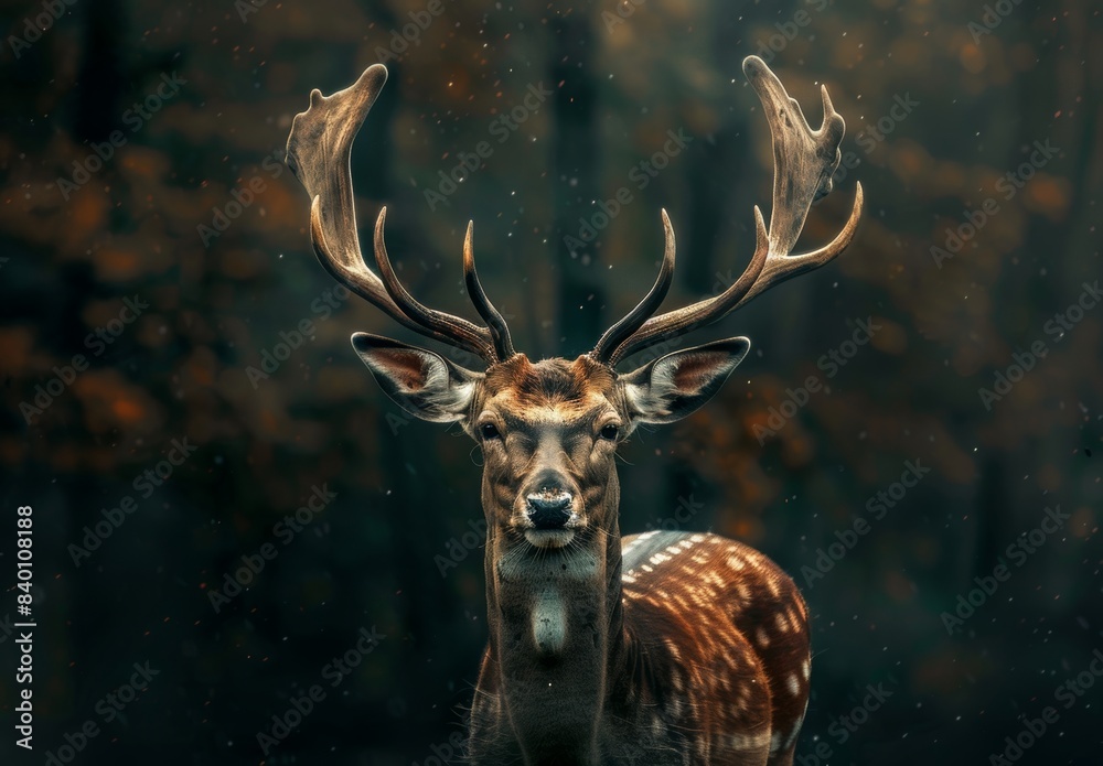 Whitetail deer buck framed by dense forest in closeup. Whitetail deer buck framed by dense forest in closeup.