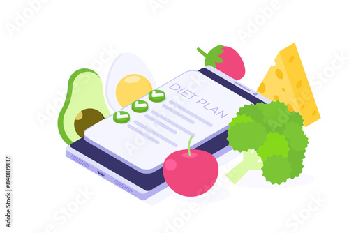 Diet plan schedule checklist concept. Isometric Vector illustration