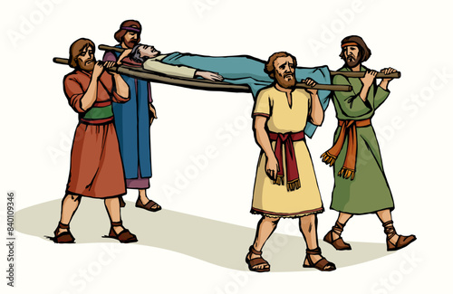 Vector drawing. Funeral of the man