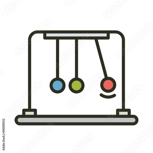 Newton cradle pendulum outline filled color icon. Physics pendulum ball vector icon. Momentum physics education illustration image