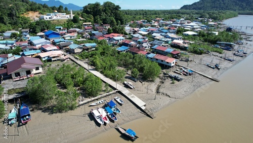 Aerial View of A traditional fishing village at Kuching, Sarawak, Malaysia photo