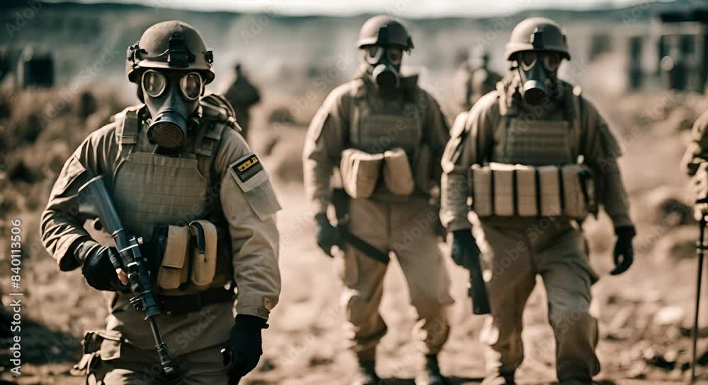 Soldiers with gas masks. Soldiers with gas masks.