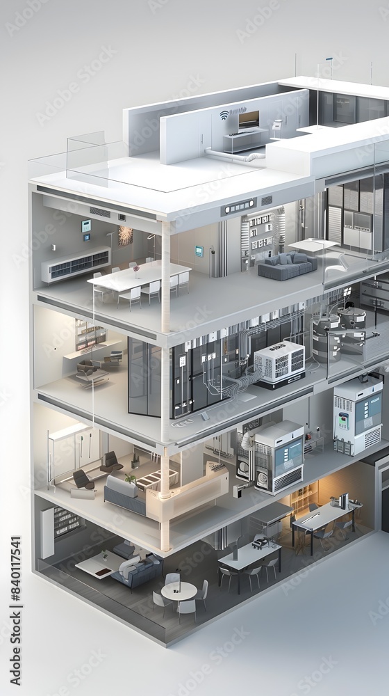3D Rendered of Smart Building Automation with Automated Systems 3D Rendered of Smart Building Automation with Automated Systems