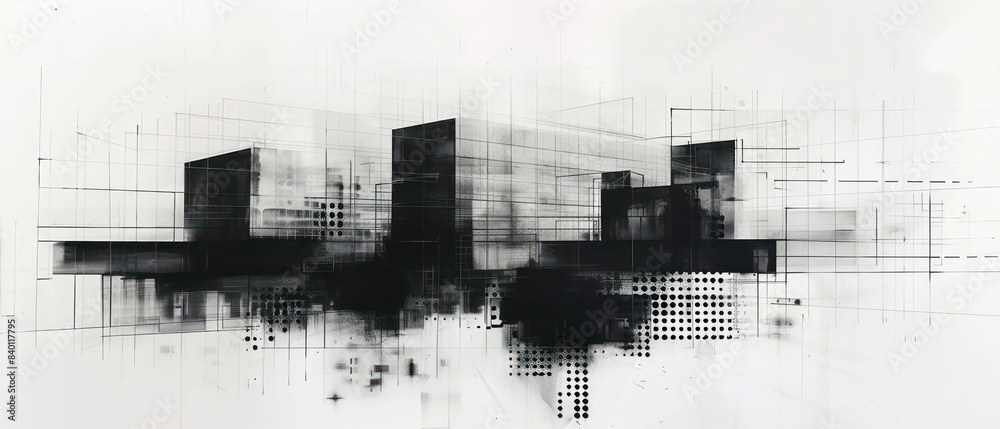 modern building black lines and dots ray-x negative luminogram modern building black lines and dots ray-x negative luminogram