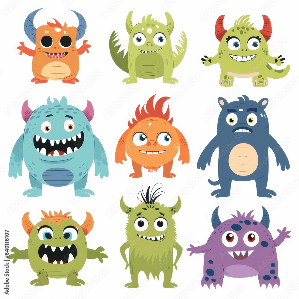 An adorable monster cartoon design collection - a modern image for a logo or print product An adorable monster cartoon design collection - a modern image for a logo or print product