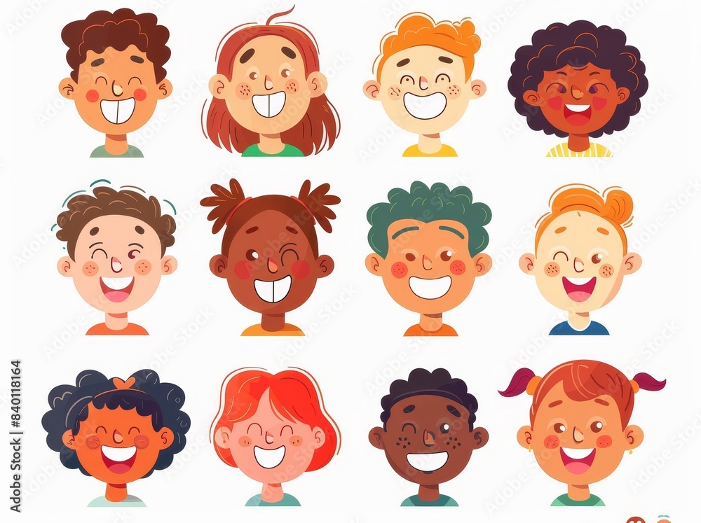 Children's faces. Cartoon avatars of little boys and girls. Boys, girls, females, teenagers and children. Children's faces. Cartoon avatars of little boys and girls. Boys, girls, females, teenagers and children.