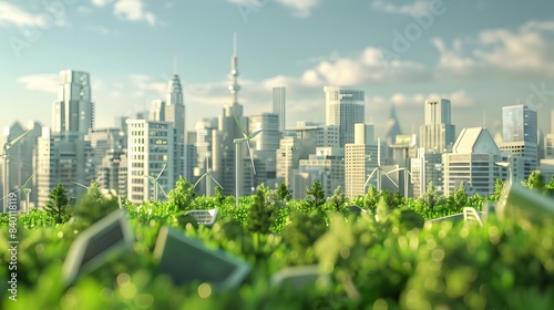 Sustainable Smart City Skyline with Skyscrapers and Green Elements © Bos Amico