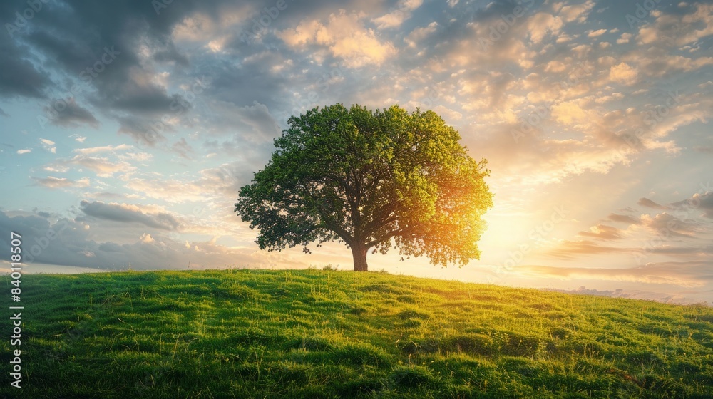Obraz premium Lonely luxury tree growing on hill