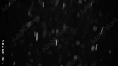 Snow on black background, falling snowflakes, snowing, natural snowfall backdrop for overlay effect.
 photo