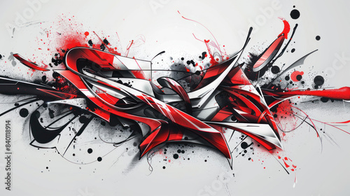 Graffiti style abstract background design in red and black color on white grey background with linies as wallpaper illustration