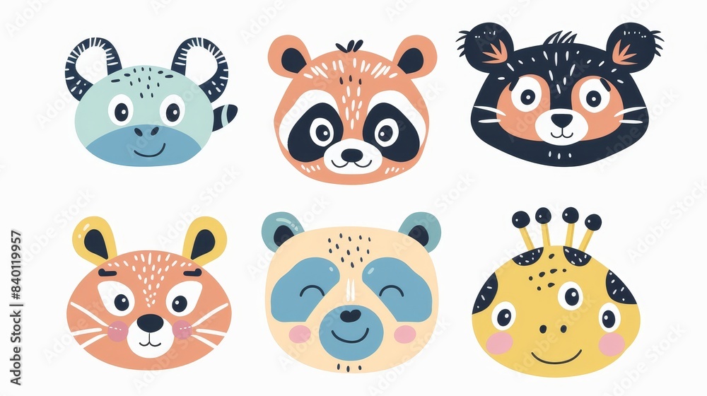 A collection of cartoon animals. A flat design. A modern format. A collection of cartoon animals. A flat design. A modern format.
