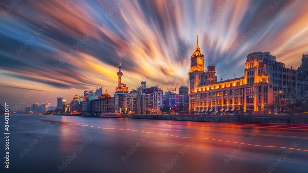 Fototapeta premium Stunning cityscape of Shanghai at sunset