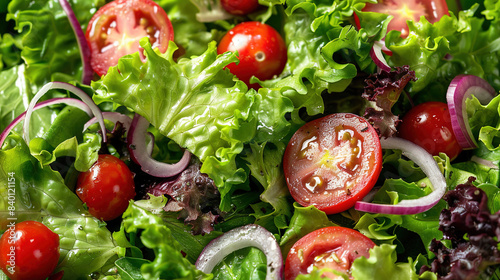 Close up of fresh vegetable salad for morning breakfast idea, wallpaper, background, advertisement