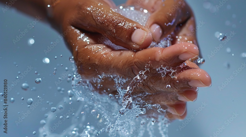 Fototapeta premium Close-up of hand under faucet. Personal care and hygiene