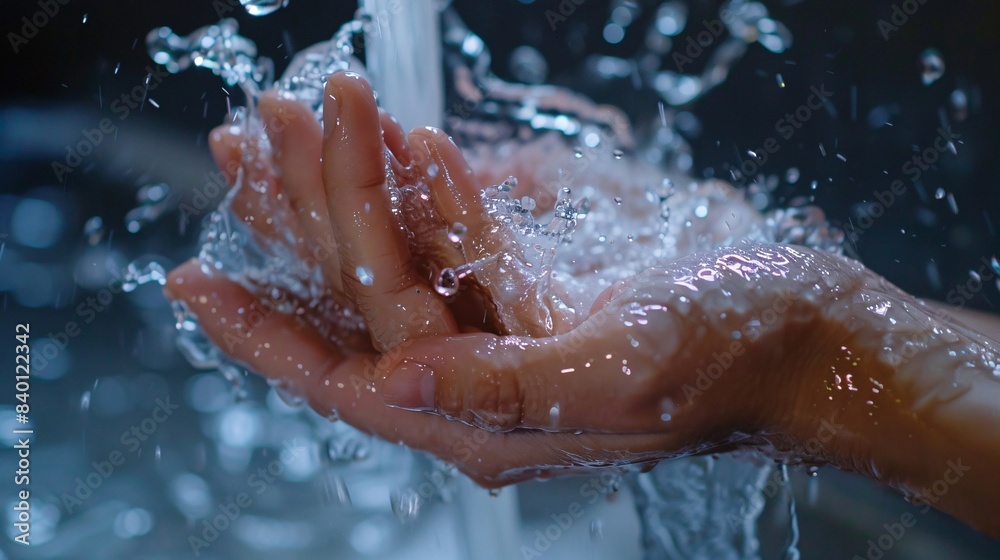 Fototapeta premium Close-up of hand under faucet. Personal care and hygiene