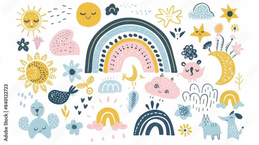 Doodles with cute animal patterns. Cartoon effect. Modern illustration of an animal pattern for a nursery. Doodles with cute animal patterns. Cartoon effect. Modern illustration of an animal pattern for a nursery.