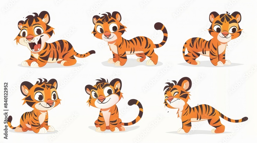 Cartoon illustration of five adorable tiger cubs Cartoon illustration of five adorable tiger cubs
