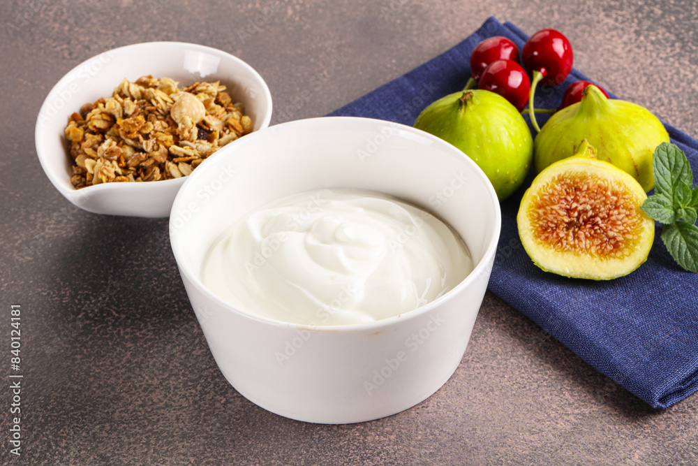 Traditional homemade Greek yoghurt with granola Traditional homemade Greek yoghurt with granola