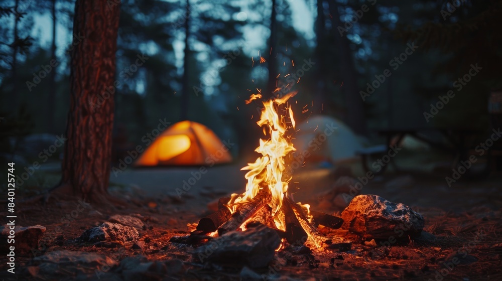 Cozy Wilderness Campfire. A cozy campfire scene in the middle of a forest, perfect for outdoor adventures and wilderness camping. Cozy Wilderness Campfire. A cozy campfire scene in the middle of a forest, perfect for outdoor adventures and wilderness camping.
