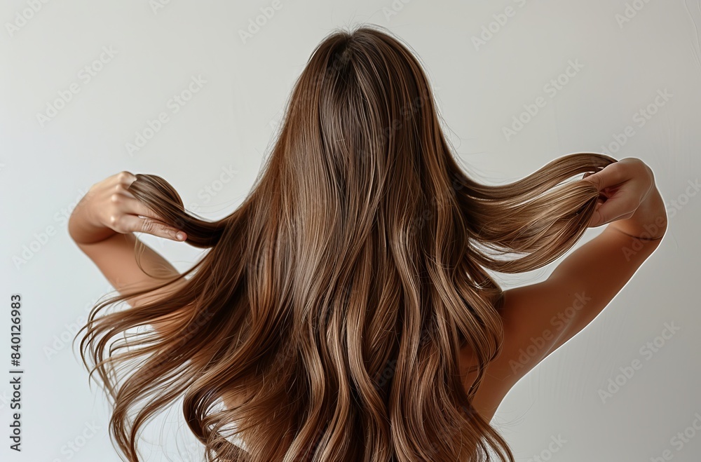 Back view of woman with a long straight hair,Lively hair on a white background,Young girl with hair flying in studio. Back view of woman with a long straight hair,Lively hair on a white background,Young girl with hair flying in studio.