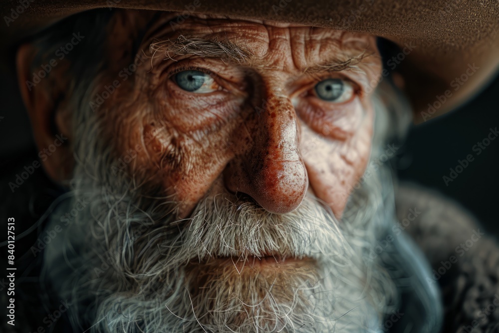 Portrait of an old wrinkled bearded man.