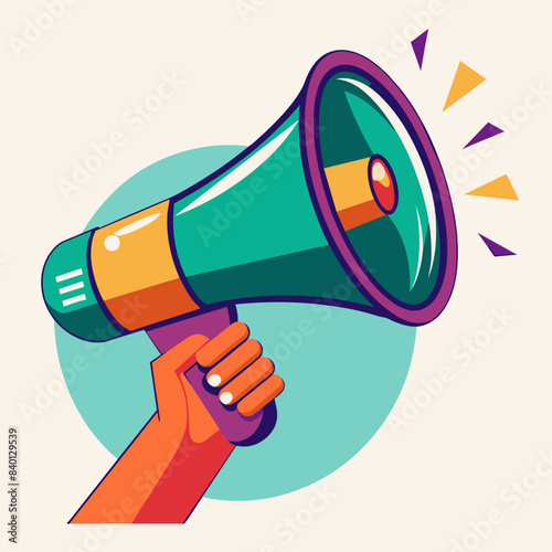 Hand hold megaphone . Social media marketing concept. Advertising and business promotion symbol