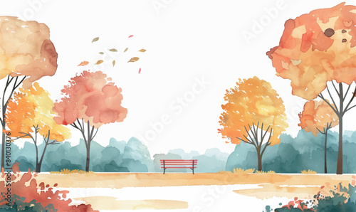 Watercolor background illustration autumn in the park