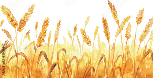Watercolor illustration golden wheat field, background