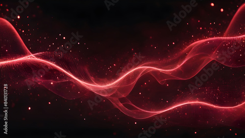 Digital red particles wave and light abstract background with shining dots stars