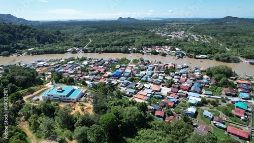 Aerial View of A traditional fishing village at Kuching, Sarawak, Malaysia photo