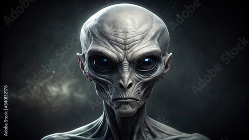 Scary gray alien with black eyes on black background, Alien, UFO, Extraterrestrial, Space, Science fiction, Abduction, Spooky, Mystery, Unknown, Martians, Close encounter, Paranormal