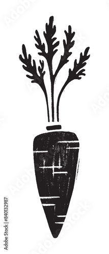 Linocut. Black and white carrots. Vector illustration.