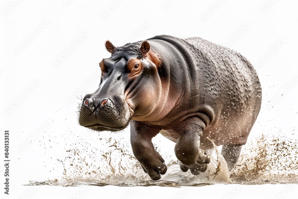 Running Hippo on White Background Running Hippo on White Background