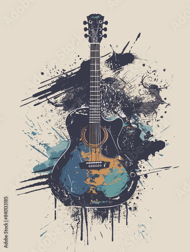 Guitar on grunge background. Hand drawn vector illustration.