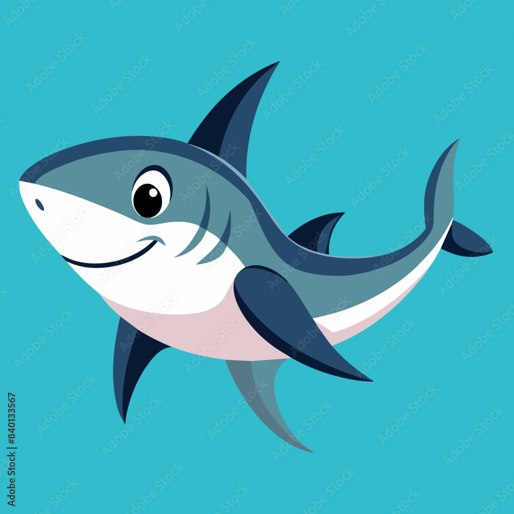 Obraz premium Blacktip shark goes vector kawaii.