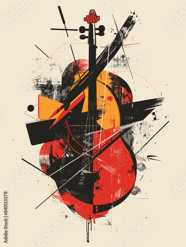 Grunge music background with violoncello. Vector illustration.